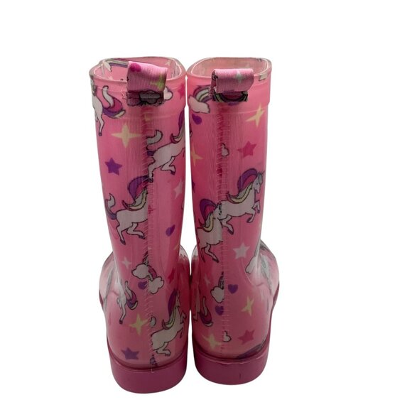 Capelli New York Pink Unicorn Rainbow Print Kids Rain Boots Size 10 Waterproof - Picture 3 of 7